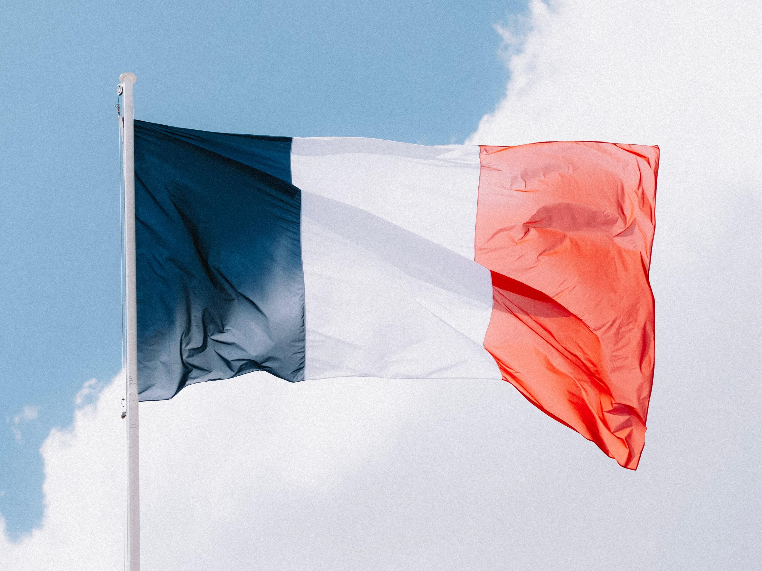 Flag of France flying in the wind